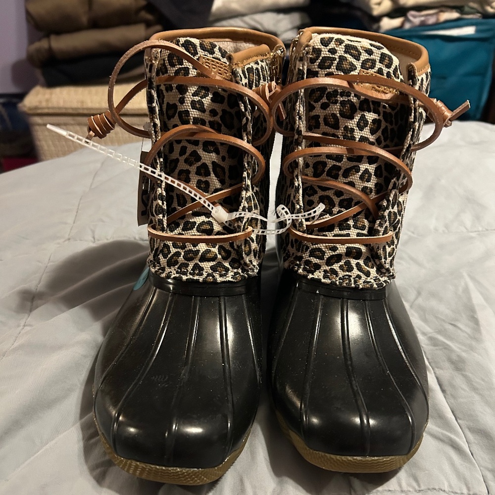 Sperry leopard print boots